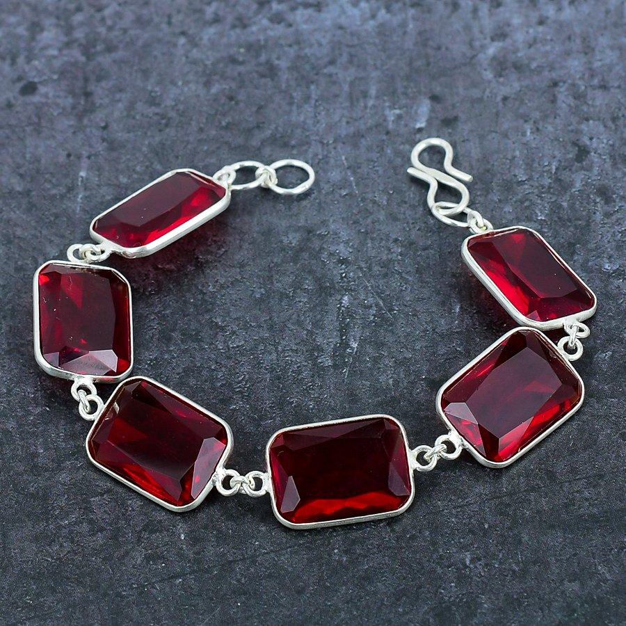 Mozambique Garnet Gemstone Handmade 925 Sterling Silver Bracelet 7-8" K5Y23