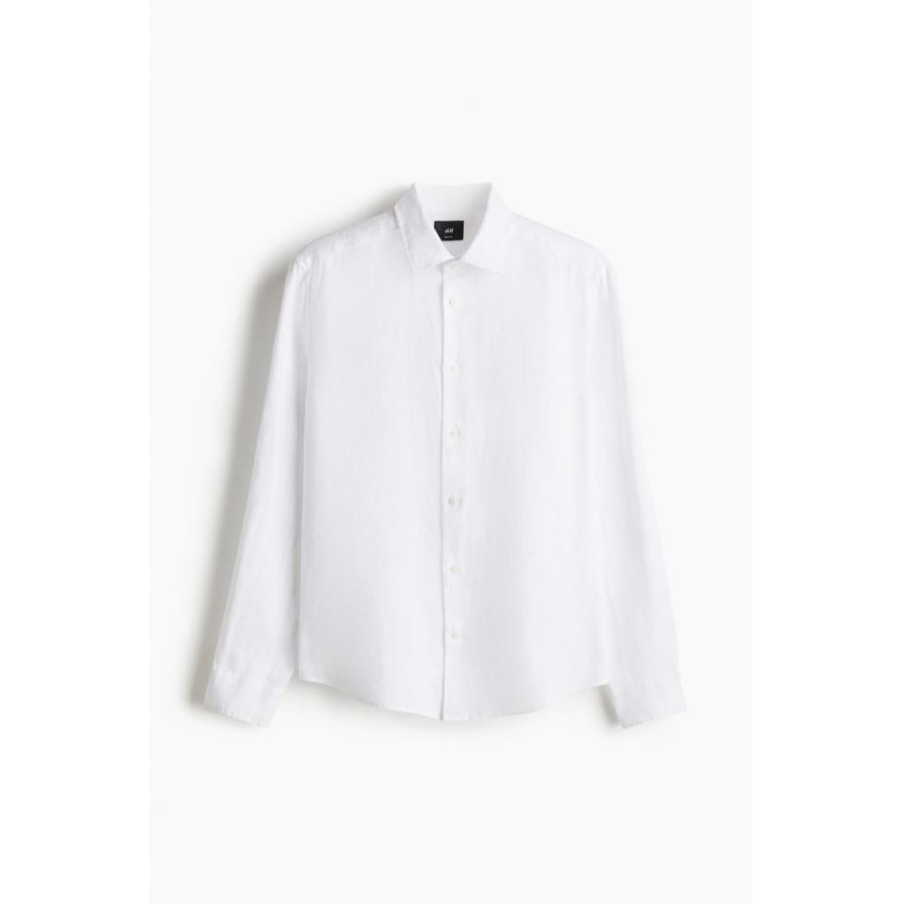 H M Linen sHirt sliM Fit wHite