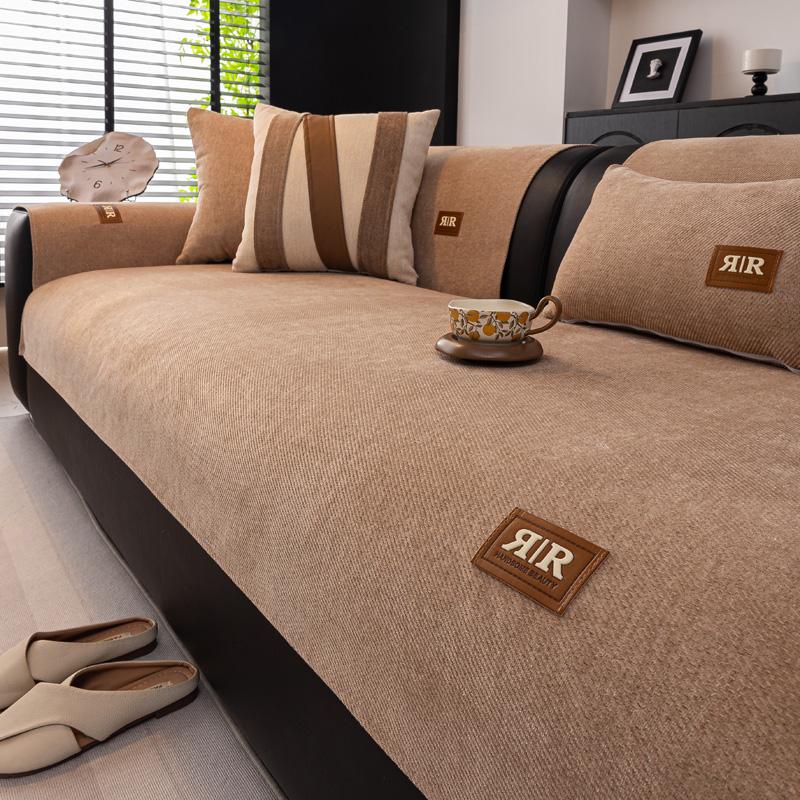 

High Sense Solid Color Sofa Cushion Four Seasons Universal One-piece Straight-row Combination Sofa Cushion Cover Cloth 90x210cm колір світло кави