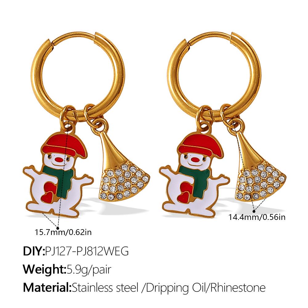 Stainless Steel Cartoon Christmas Tree & Elk Ear Cuff Earrings