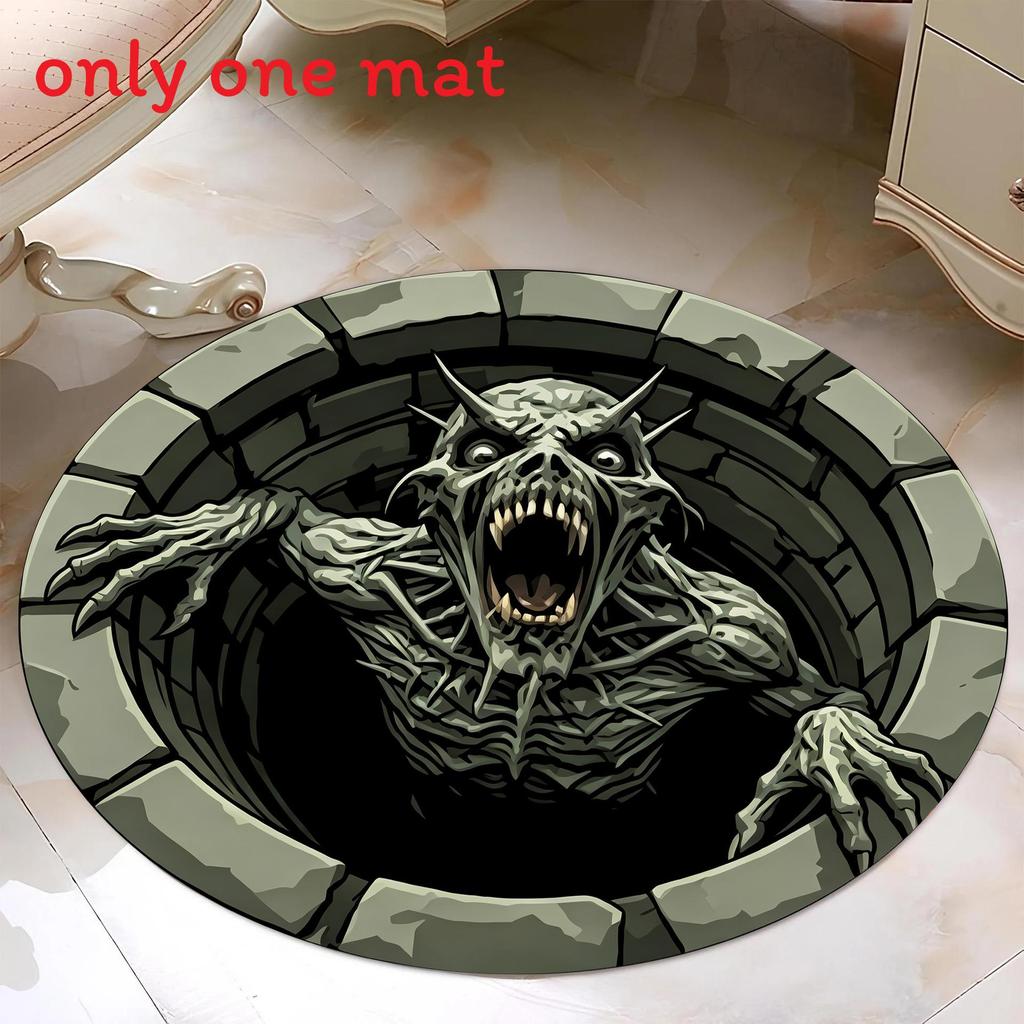 Halloween Round Non Slip Rug With Horrible Printed Design For Living Room Decor
