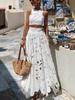 European & American Casual Lace Hollow Out Vest & Skirt Two-Piece Set