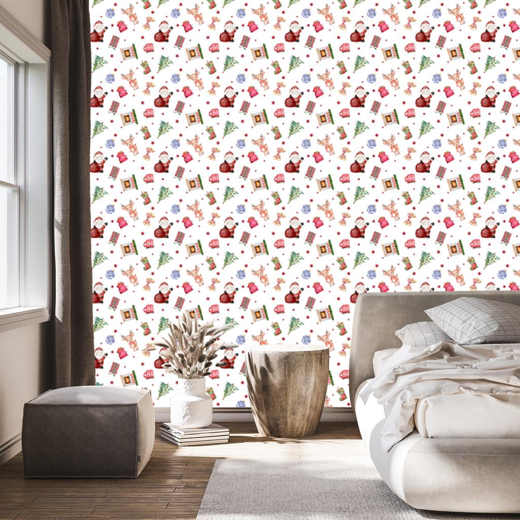 Christmas wallpaper white, coral, cream and light gray 50x1000