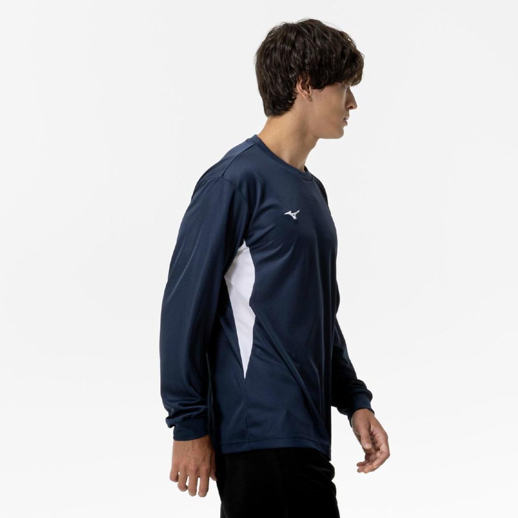 NaviDry Long Sleeve with and Dress Size L T-Shirt U-Neck, Moisture-Wicking Quick-Drying Innerwear, Men's Navy/White, (32MAC197)