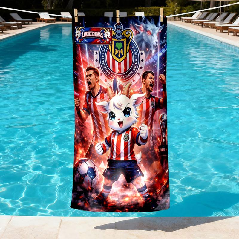 Club Deportivo Guadalajara Print Beach Towel Design, Soft, Lightweight. for Home Bathroom, Spa, Pool, Yoga, Surfing, Camping, Gift for Family, Friend