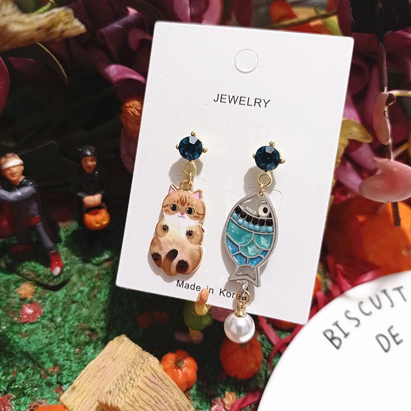 

Новая серия рабов-кошек: Серьги из сплава Happy Life Асимметричные из серебра 925 пробы - Дизайн Китти любит есть рыбу для женщин