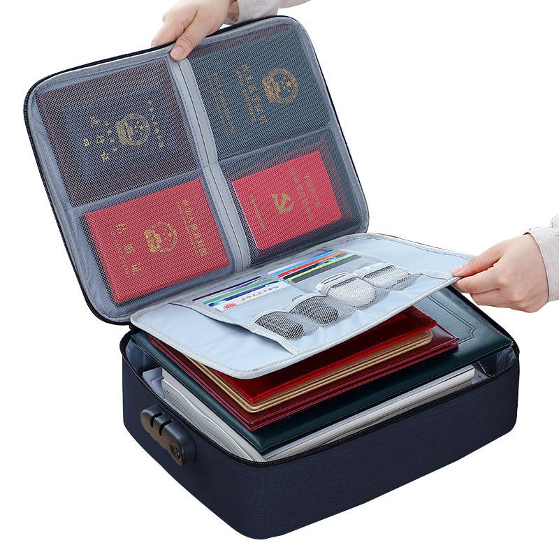 Large Capacity Multifunctional Lockable Document Bag for Family and Passport Storage