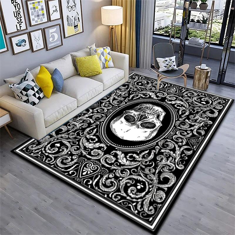 Tappeto Tappetino Stampato con Motivo Teschio Dark Gothic per Soggiorno Camera da Letto Casa Decorazione Divano, Tappetino Antiscivolo