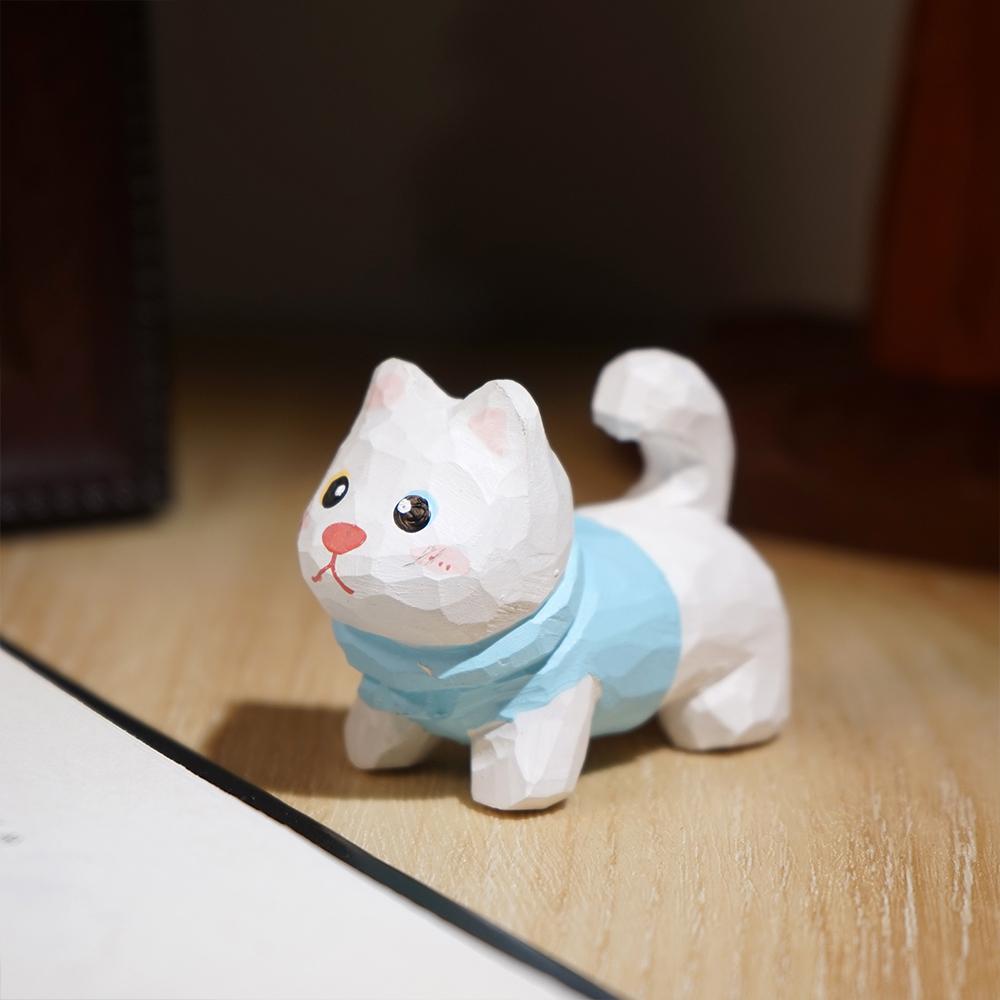 Christmas Decorations Wooden Kitten Couple Sculpture Home Decoration Handmade Wood Carving Kitten Ornaments Desktop Crafts Gift