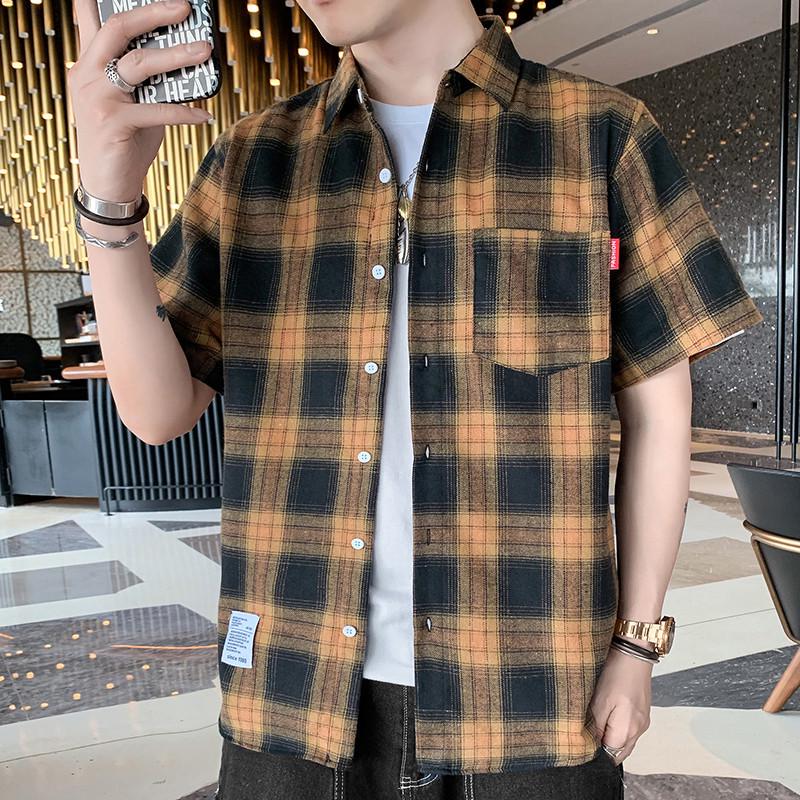 Men's Summer Plaid Short Sleeve Casual Shirt - Versatile Japanese Style