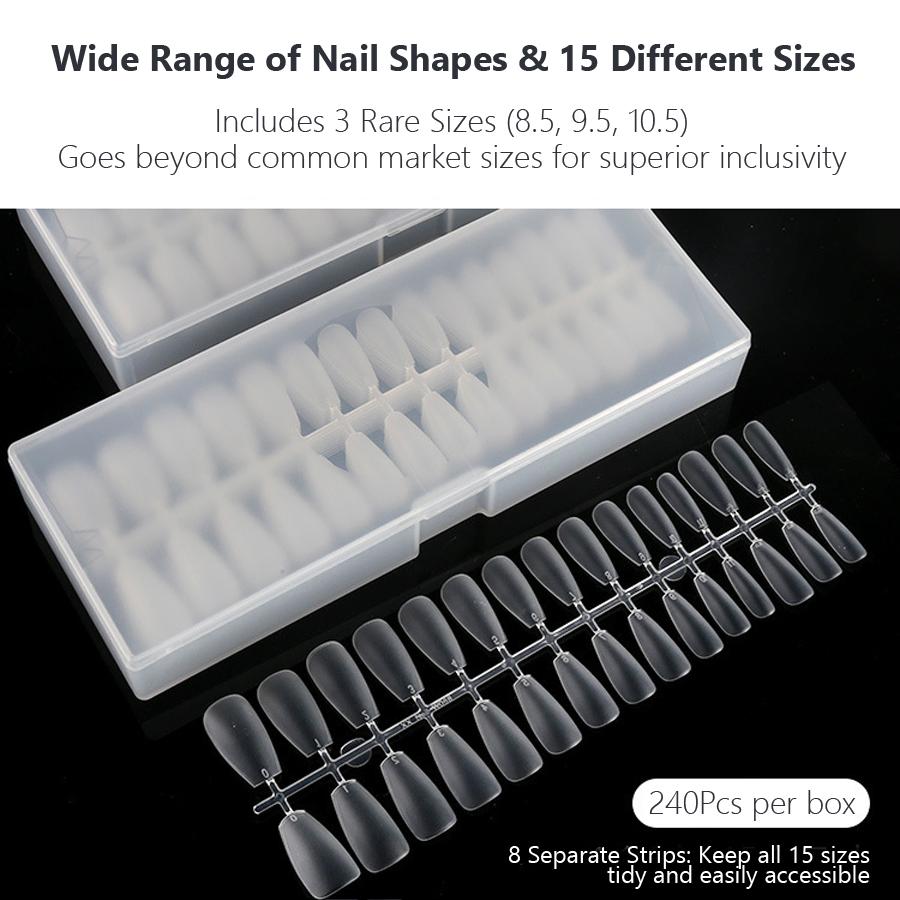 240 Stück ultradünne, matte falsche Nagelspitzen mit Box, vollständige Abdeckung, künstliche Nägel, zum Aufdrücken von Nägeln, Nagelverlängerungs-Maniküre-Werkzeug