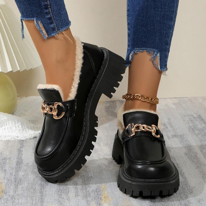 Large Size One-pedal Small Leather Shoes Winter New Fashion Velvet Cotton Shoes Women