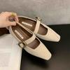 Comfort Ballet Work Shoes for Women Belt Buckle Square Toe Chunky Heel Shoes Mid-heel Daily Mary Janes Retro Buckle Brown Shoes