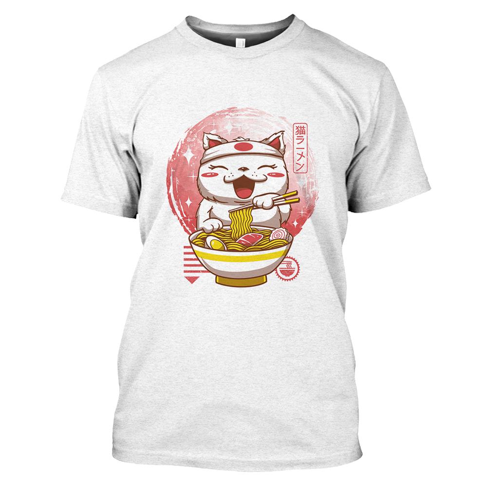 Modische lustige Samurai-Katze-Grafik-T-Shirts für Männer, Sommer, lässig, draußen, cool, Persönlichkeit, bedruckt, Rundhals-Kurzarm-Tops