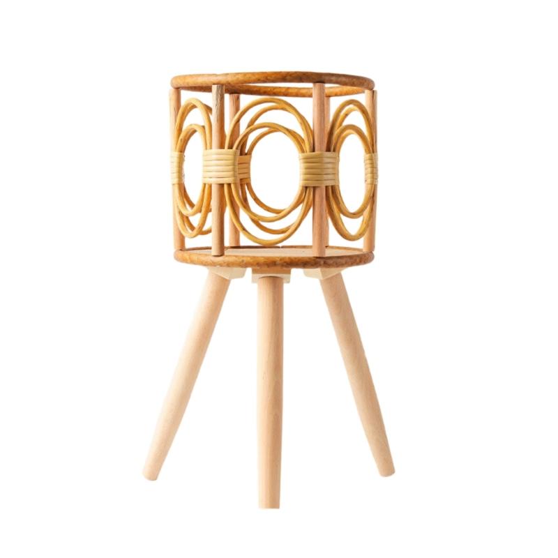 Rattan Woven Flower Pots Plant Basket Grass Planter with Wood Stand Indoor Outdoor Garden Storage Container Home Decors