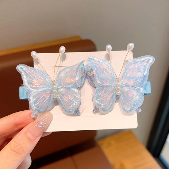 Girl Hairpin Double Layer Mesh Yarn Butterflies Decor Hair Clip with Imitation Pearls