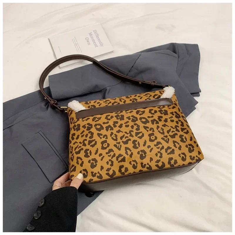 Umhängetasche mit Leopardenmuster für Damen, vielseitige Achseltasche, große Kapazität, lässige Umhängetasche, neu für Herbst und Winter