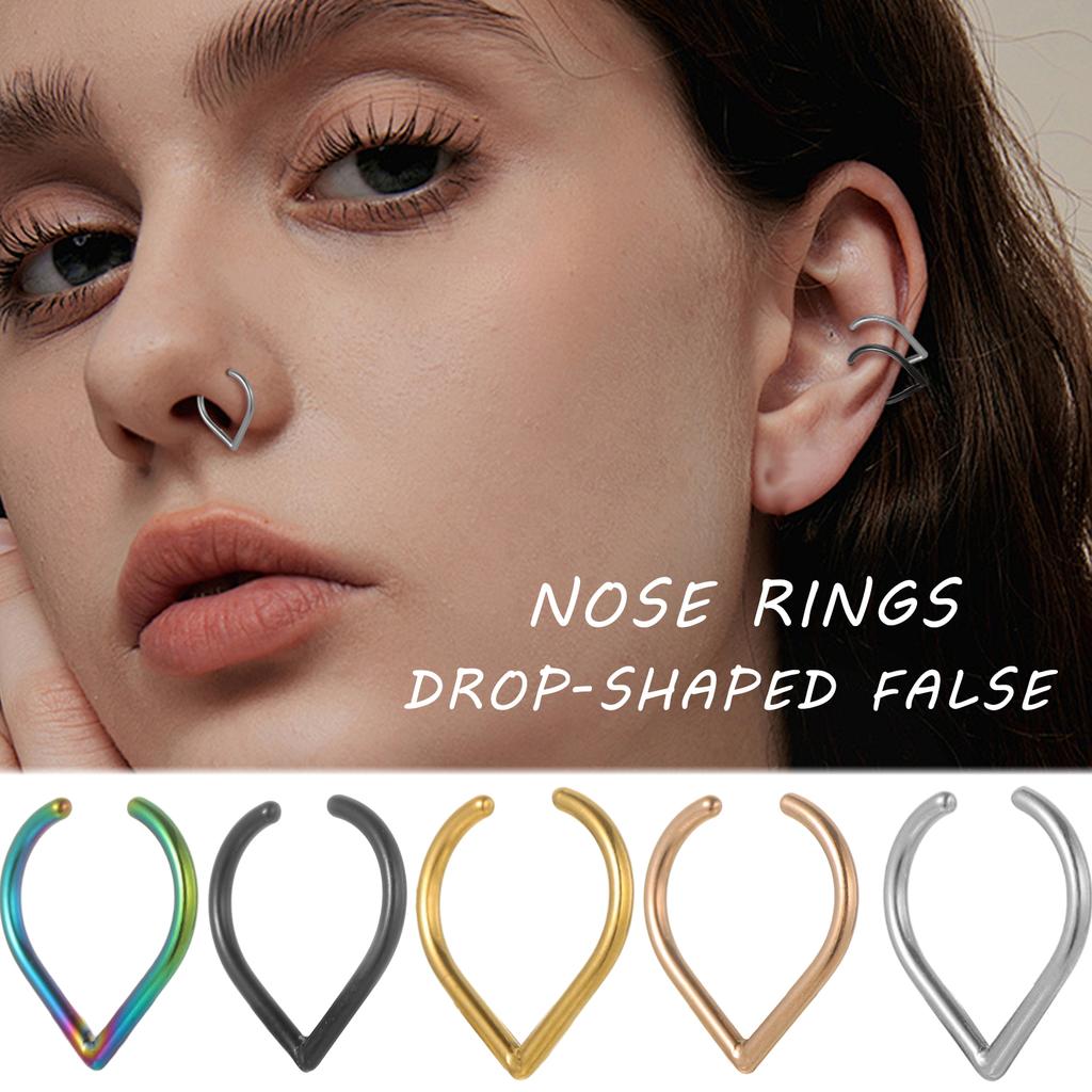 5Pcs New Stainless Steel Faux Septum Ring for Women Men Fake Non-Piercing Nose Ring Jewelry Non-Pierced Clip on Nose Ring Hoop