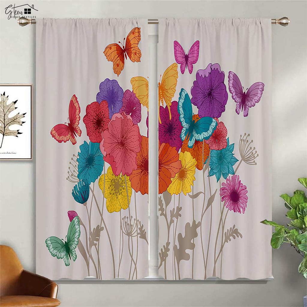 Schmetterling Liebe Blume Vorhänge Pastoral Schön Retro Schlafzimmer Wohnzimmer Arbeitszimmer Polyesterfaser 3D-Druck Dekovorhang