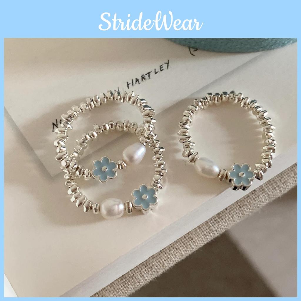 Chic Adjustable Open Ring With Flower Design And Lustrous Pearls For Women Fashion