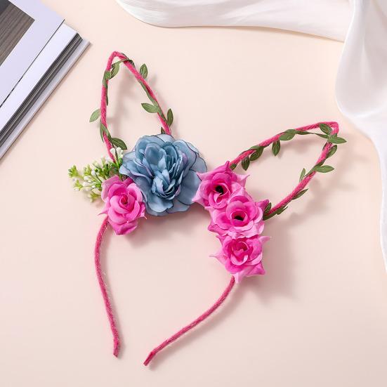 Hair Hoop Flower Decor Bunny Ears Design Headband Cosplay Birthday Photography Props Easter Party Headgear