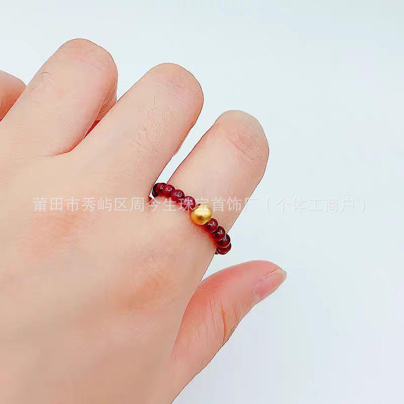 Golden 999 Garnet Rose Ring with Copper Coin & Horse Symbol for Women - Pure Gold Luck Bead Jewelry Ring Only