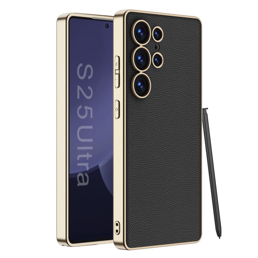 Samsung S25 Ultra Elektroplátovaný kožený kryt na telefon s ochranou proti pádu a ochranou objektivu