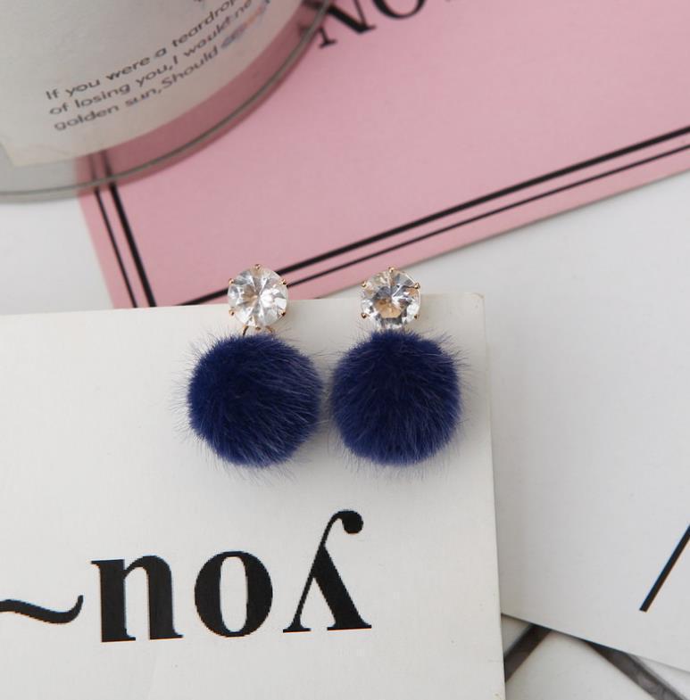 Korean Zirconia Ear Ornaments: Sweet Temperament Fur Ball Dangle Stud Earrings for Women