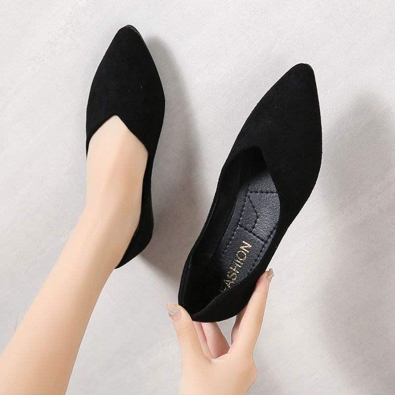 Zhiyi Women's Black Pointed-Toe Non-Slip Work Shoes with Soft Sole and Inner Heel Lift