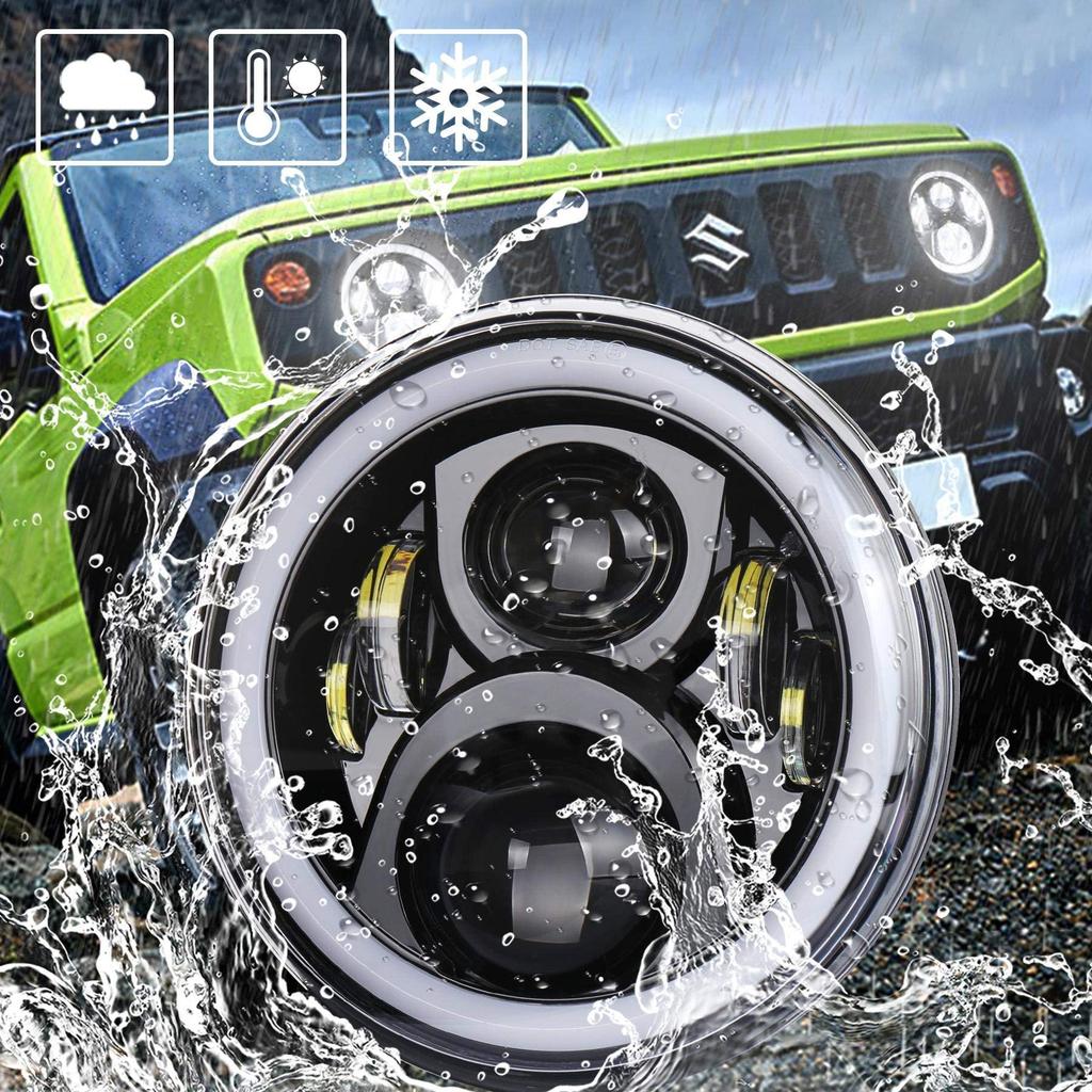 LED světlomet JK Wrangler s denním světlem a směrovým světlem kompatibilní s Jeep Wrangler Jimny Toyota FJ sada černých 7palcových světlometů, funkce,