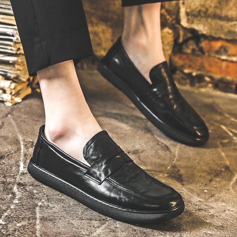 Leather Shoes Men's Spring One-pedal Lazy Doudou Shoes Breathable Foot Loafers Business Dress Casual Shoes 7982-J