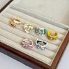 Fashionable Bow Colorful Oil Drip Ring Unique Trendy Irregular Heart Open Ring Colorful Versatile Finger Ring Banquets