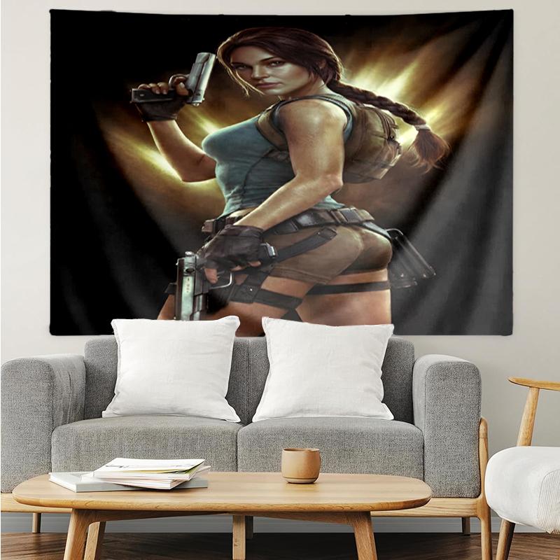 Tomb Raider Print Tapestry, Backdrop, Easy Setup, Ideal for Bedroom, Office & Living Room, with Aesthetic Wall Hanging Decor.