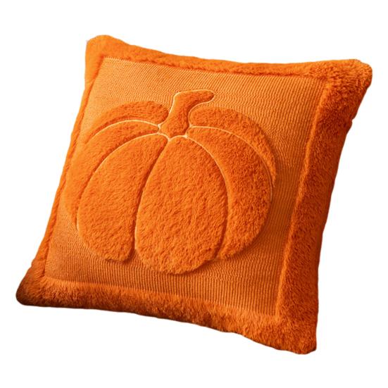 Fall Throw Pillow Cover 18"x18" Plush Pumpkin Pillow Cover Fluffy Maple Leaf Decorative Cushion Cover for Sofa Bedroom Car