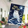 Happy New Year Owl & Snowflake Double-Sided Garden Flag , Durable Polyester, Perfect for Outdoor and Lawn Decor