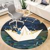 1pc Paper Boat Night Office Round Area Rug, Indoor Mat Suitable For Office, Under Office Chairs Bedroom Living Room Home Decor, Room Deco