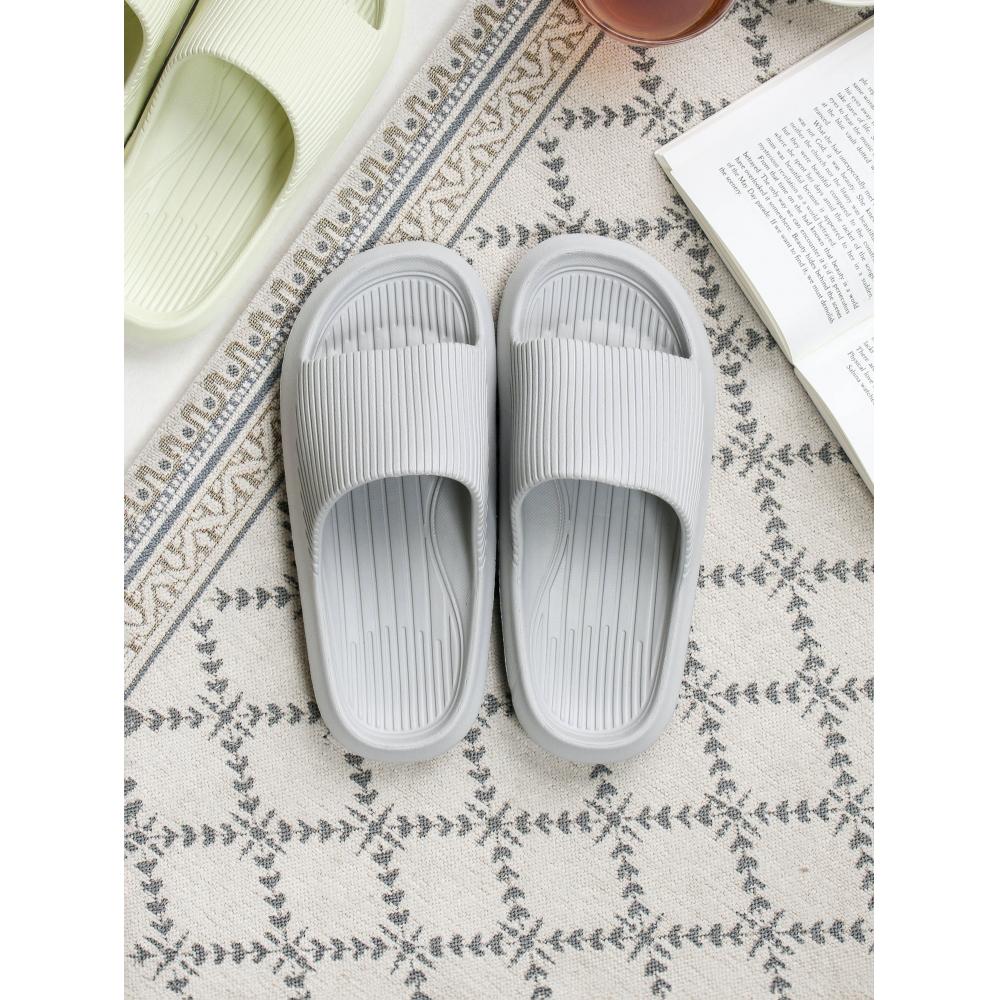 Daiso Eva Simple Striped Slippers About 240 Mm Grey