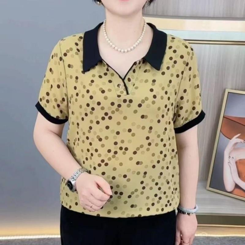 

Thin Casual Style Lapel Middle-aged and Elderly Women s Clothing with Printed Versatile Fashion Punk Style XL жовтий