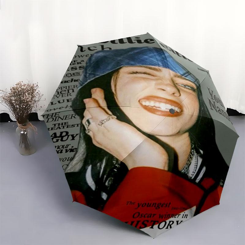 1 PC Automatic Folding Umbrella - Billie Eilish Custom Name Pattern, Portable & Foldable Design with 8 Ribs, Christmas Birthday Gifts