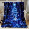 Blue Glitter Christmas Tree Flannel Throw Blanket, Shiny Snowflake Star Xmas Tree Print Soft Warm Blanket Sofa Bed Winter Holiday Home Decor