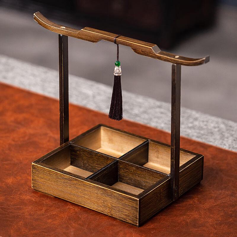 Бамбуковый поднос для закусок с ручкой, на четыре отделения