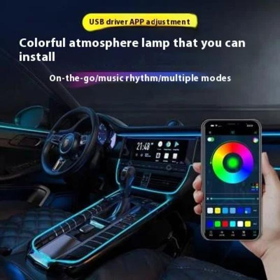 For BMW M3 RGB 64 Colors LED Car Interior Ambient Lights Smart Remote Control Rainbow Acrylic Strip Set