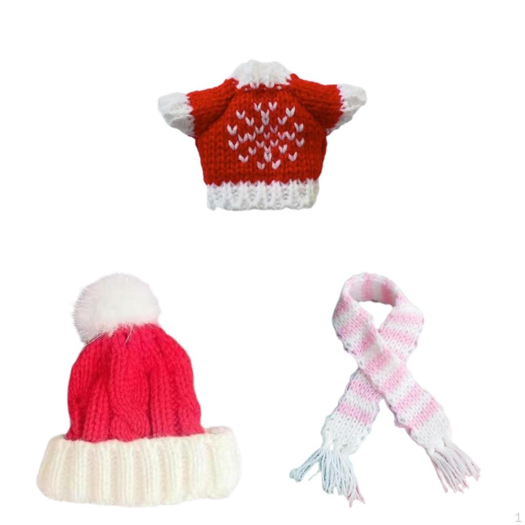 3er Pack Puppenpullover und Mütze Schal für 17cm Puppen, Tolle Feiern