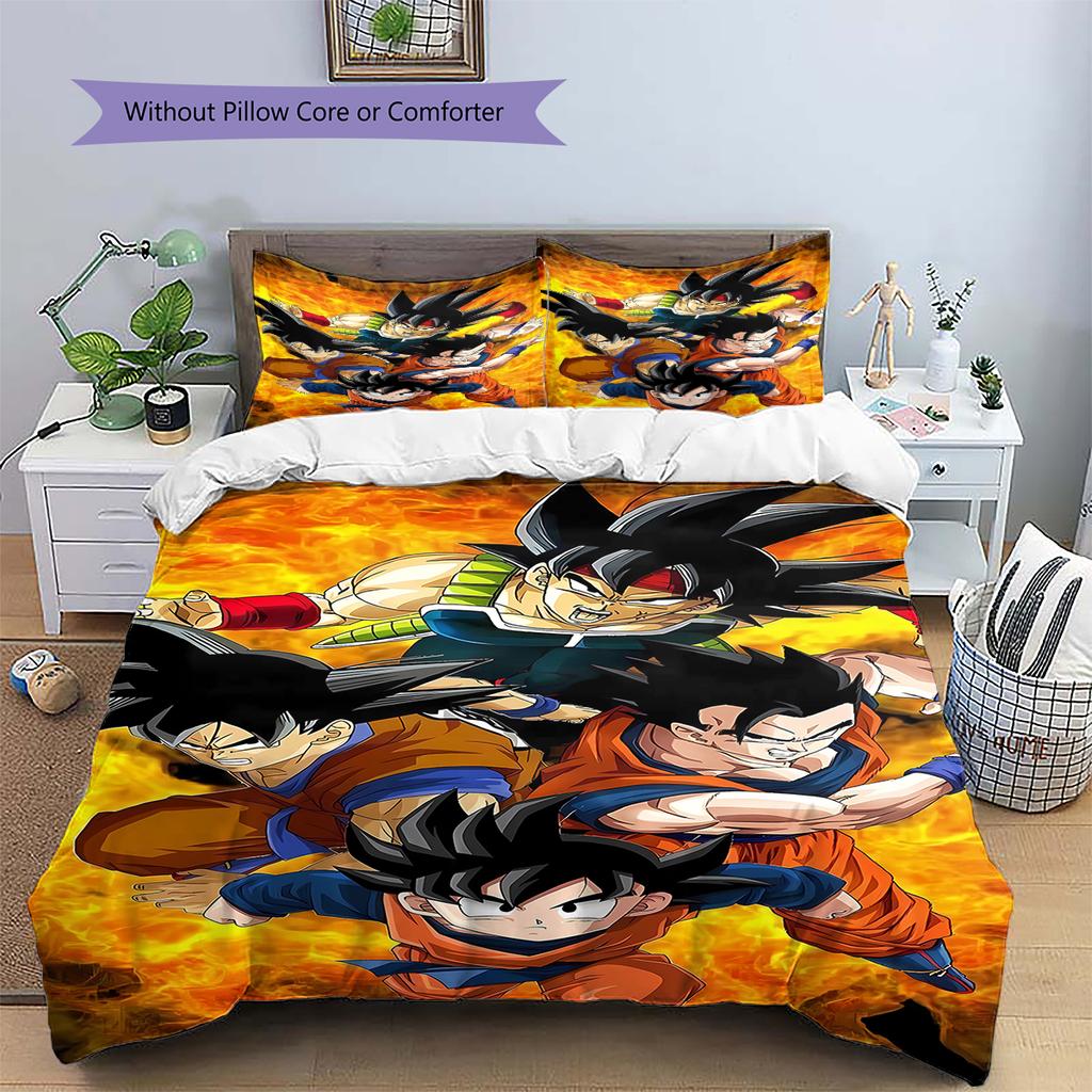 Dragon Ball Super Pattern Bedding,Quilt Set Quilt Cover Pillowcase Home Birthday Gift (1 * Duvet Cover + 2 * Pillowcase, Without Core)