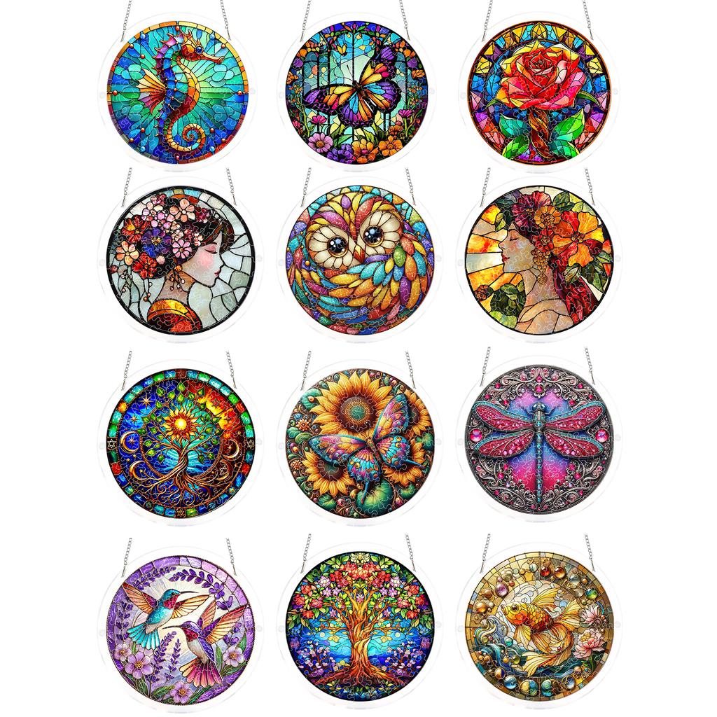 Acrylic Puzzle Window Hanging with Hanging Chain Elegant Suncatcher Kit Non-Fading UV Print Window Ornament for Room Wall Art