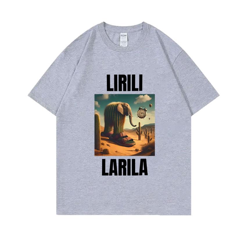 Lirili Larila Funny Cactus Elephant with Sandals Meme Tshirt Unisex Women Casual Cotton Vintage Tshirts Brain Rot Memes T Shirt