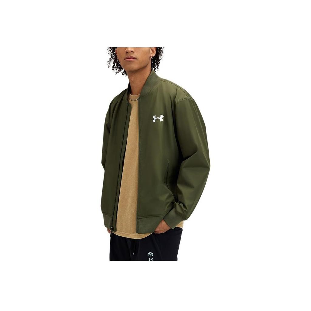 Under Armour Minimalistyczna Jednolita Kolorystyka Małe Logo Marki Wygodna Kurtka z Długim Rękawem Kurtka Unisex Ciemnozielona 1389367-390
