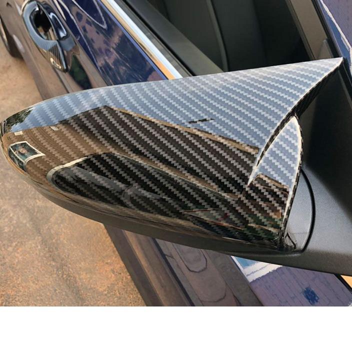 Applicable Hyundai Rearview Mirror Cover Trim - Carbon Fiber Pattern, Anti-Scratch Bull Horn Design
