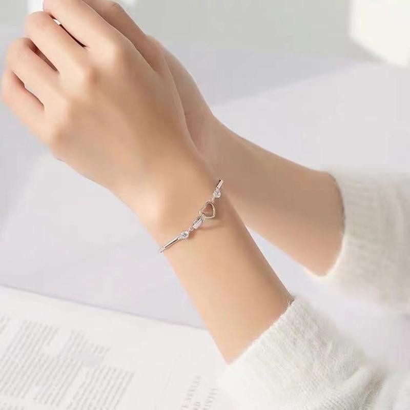 Brățară minimalistă cu inimă dublă, cu diamante, pentru femei