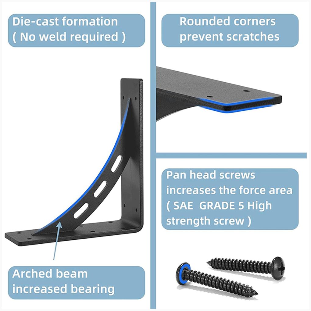 2 Piece Brackets, Corner Wall-Mounted Sturdy And Strong Load-Bearing Capacity, Suitable for Kitchens, Workshops, Black